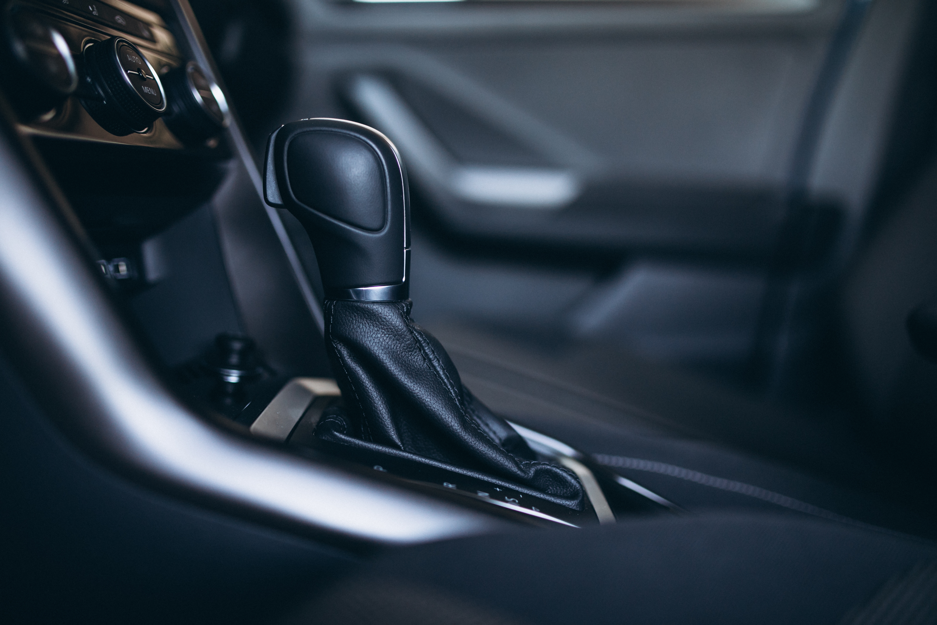 Close up of a luxury car steering wheel